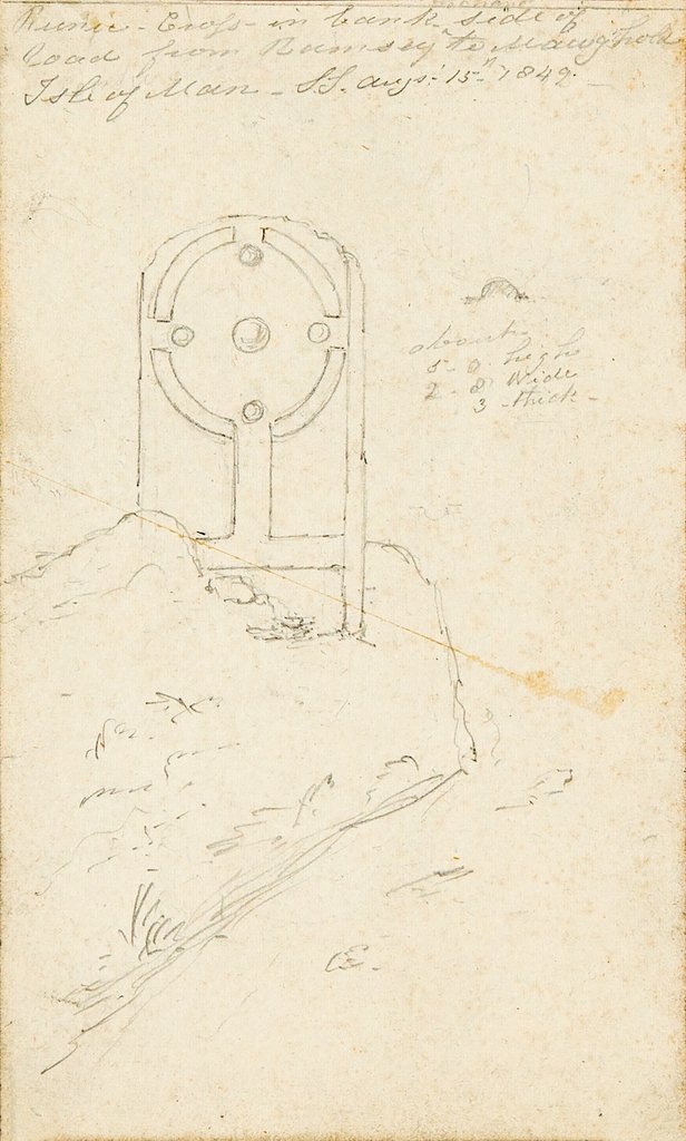 Detail of Runic Cross in bank at side of the road from Ramsey to Maughold, Isle of Man by S. Staples