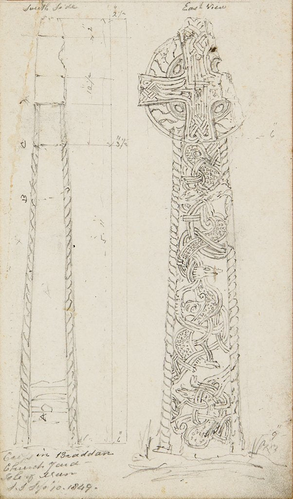 Detail of Cross in Braddan Churchyard, south side and east view by S. Staples