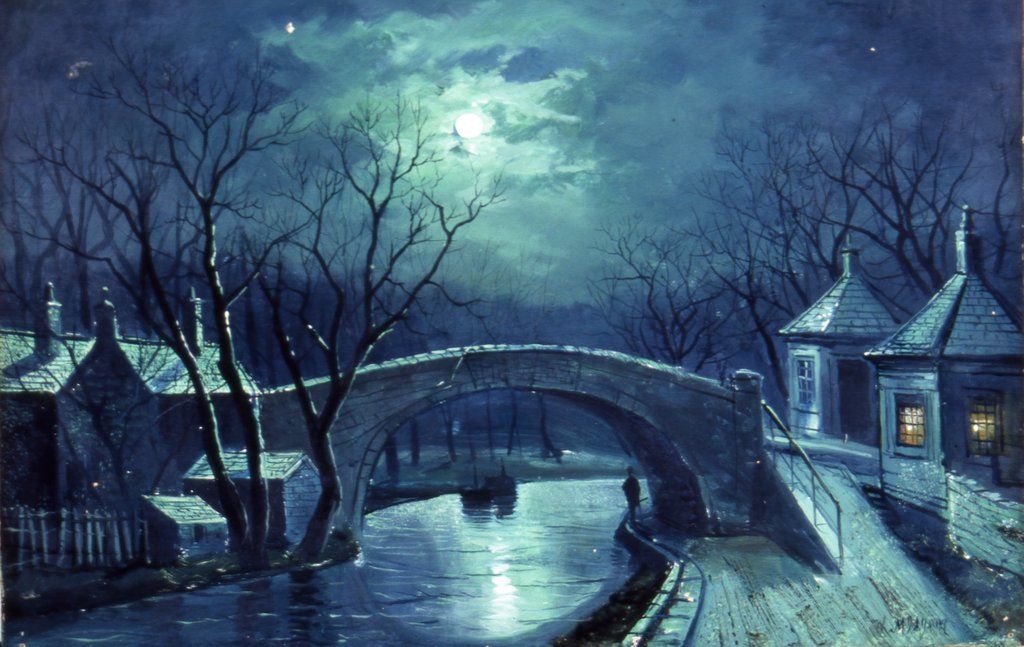 Detail of Redcote Bridge, Armley, by moonlight by W. Meegan