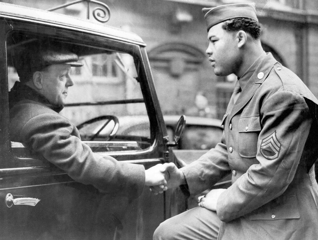 Detail of Boxer Joe Louis in uniform by Associated Newspapers