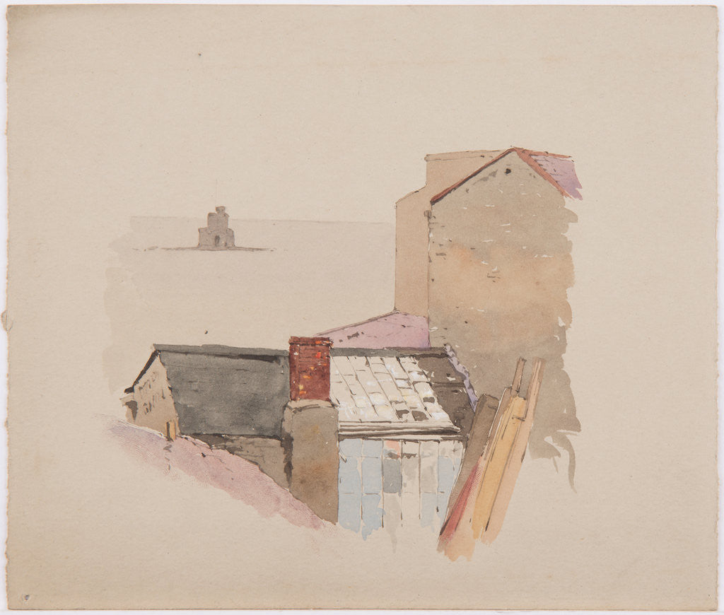 Detail of Tower of Refuge over roof tops by John Miller Nicholson