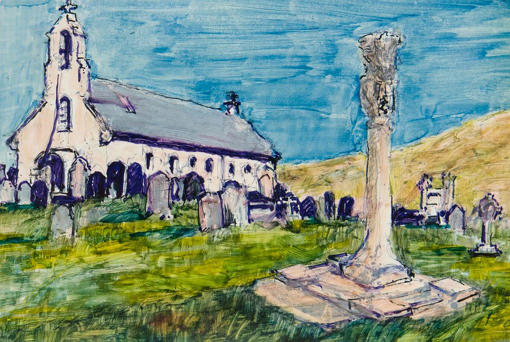 Detail of Maughold Church and Cross by Harold H. Cresswell