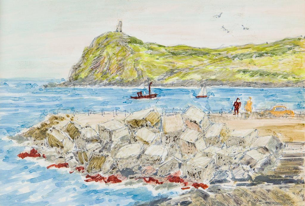 Detail of Bradda Head and ruined breakwater, Port Erin by Harold H. Cresswell