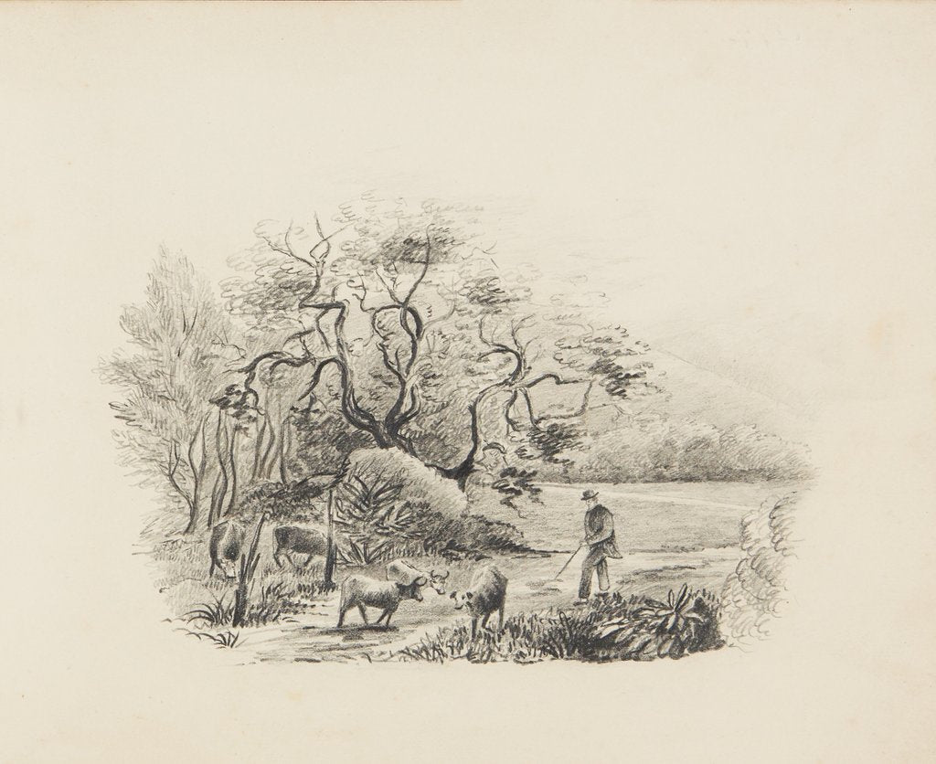 Detail of Farmer with cattle by Unknown