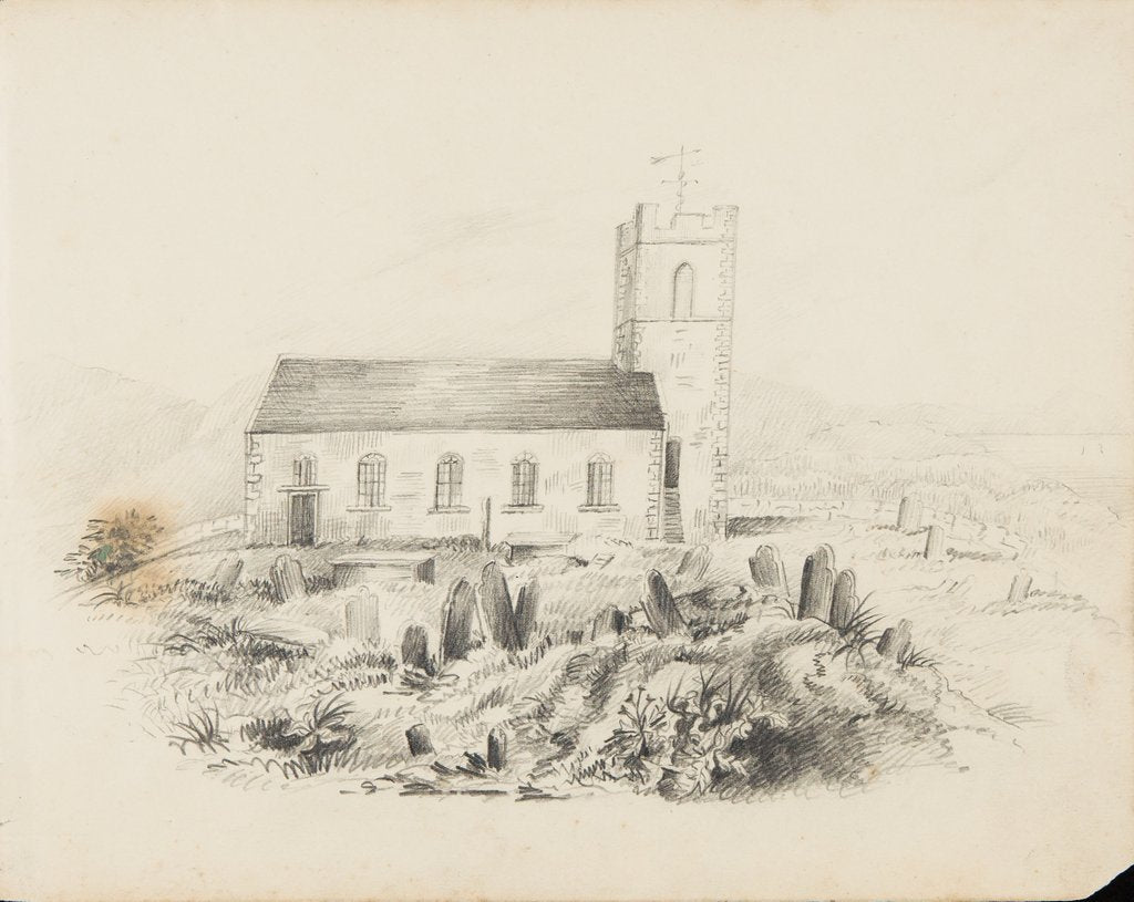 Detail of Church with churchyard in foreground by Unknown