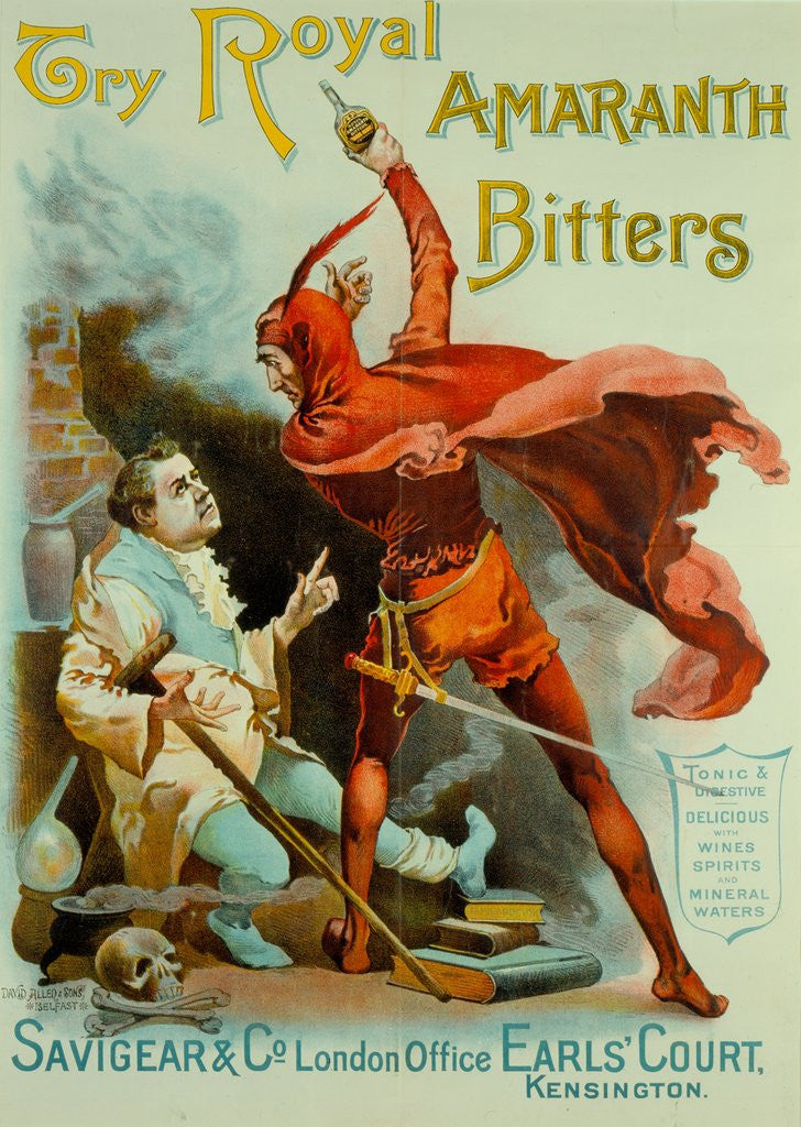 Detail of Advertisement for 'Royal Amaranth Bitters' featuring Henry Irving as Mephistopheles from ‘Faust’, circa 1886 by Anonymous