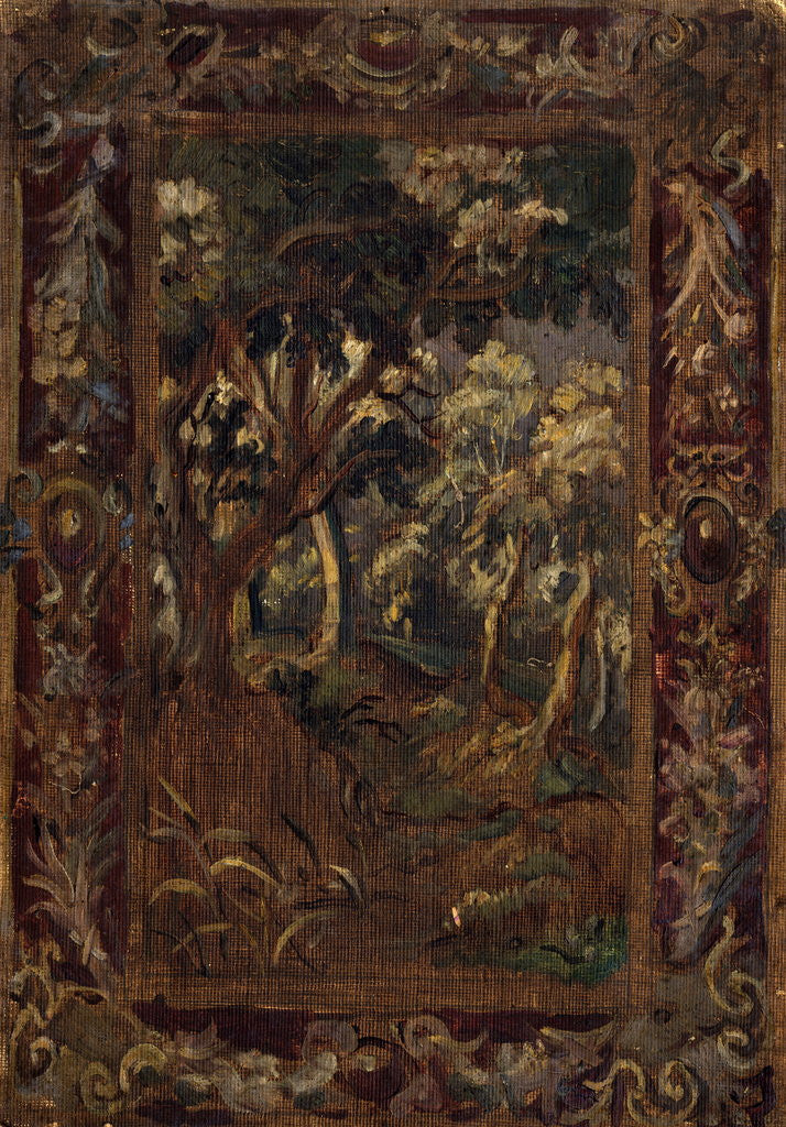 Detail of A woodland scene surrounded by a tapestry-like border by Ralph Hedley