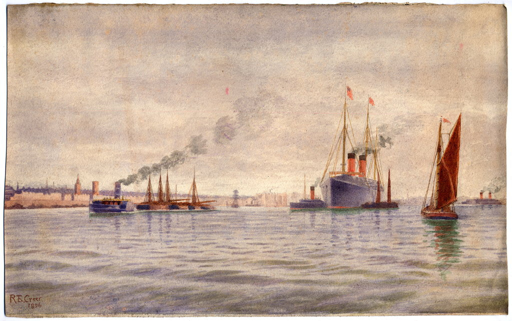 Detail of Cunard Steamer on River Mersey by Robert Evans Creer