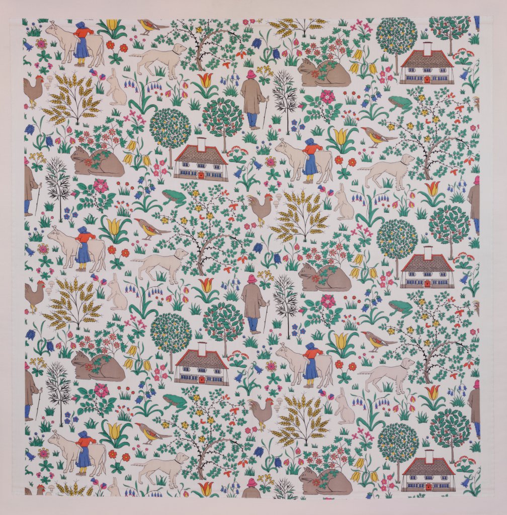 Detail of The House that Jack Built furnishing fabric by Charles Francis Annesley Voysey
