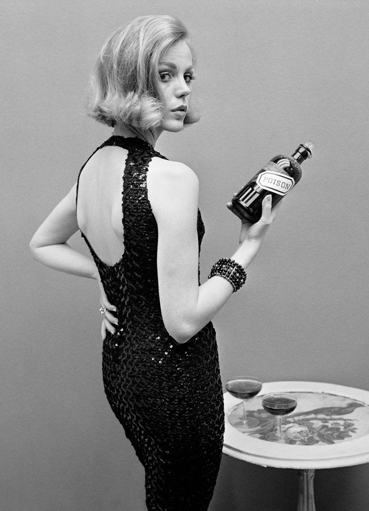 Detail of Model holding bottle of poison by John French