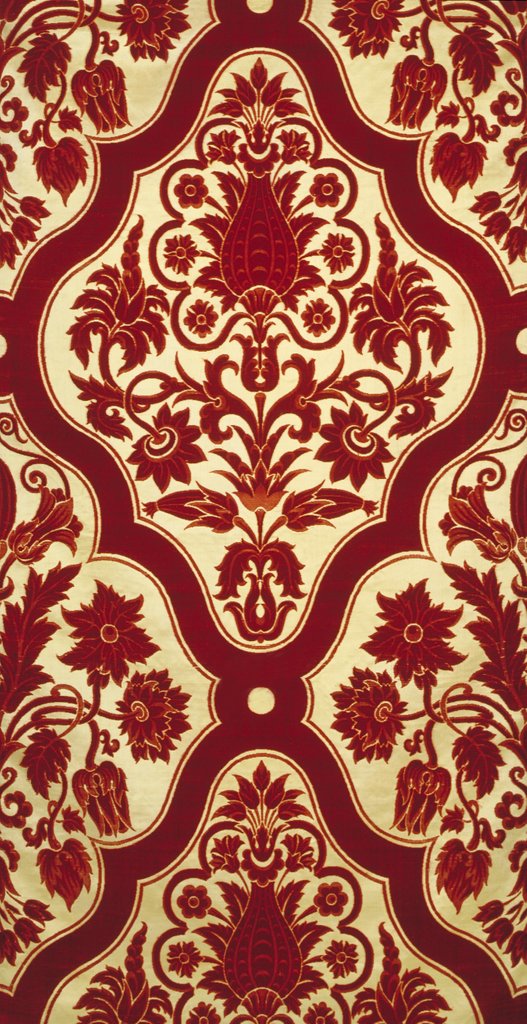 Detail of Red pattern of flowers within a medallion on gold by Unknown