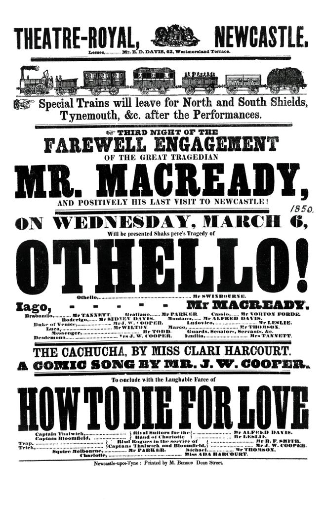 Detail of Othello!, theatre poster printed by M. Benson for the Newcastle Theatre-Royal by unknown