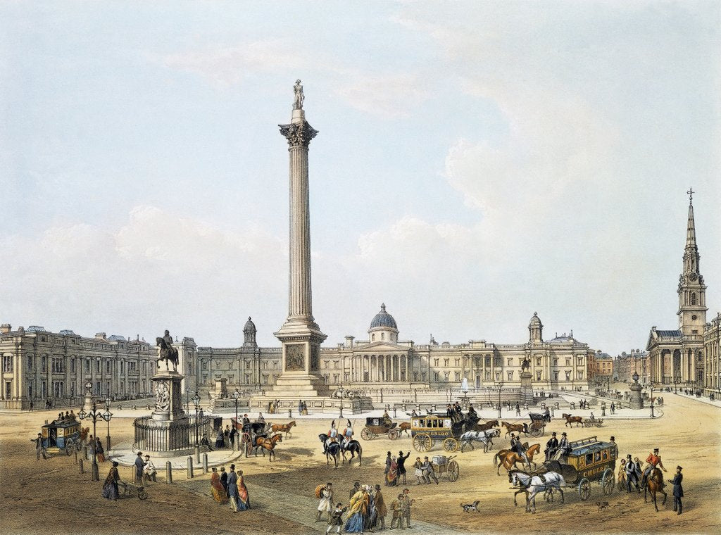 Detail of Trafalgar Square, The National Gallery & St.Martin's Church by E. Walker