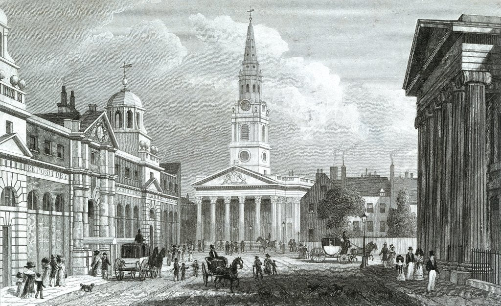 Detail of The New Opening to St.Martin's Church from Pall Mall East by Thomas O. Shepherd