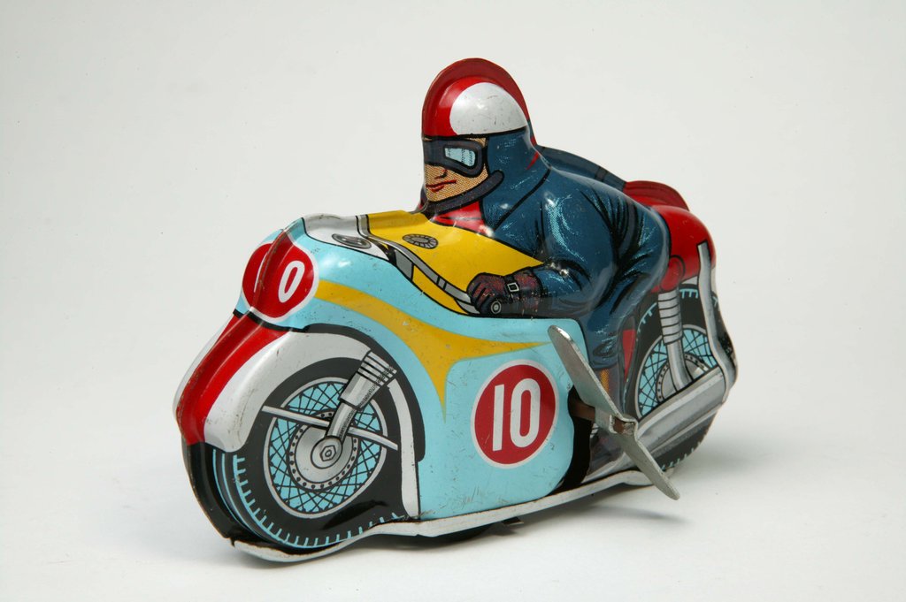 Detail of Clockwork toy motorcycle by Yoneya Toys Co. Ltd