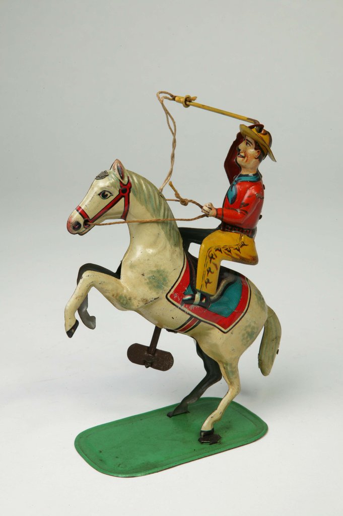 Detail of Clockwork toy horse and cowboy by Keim & Co.