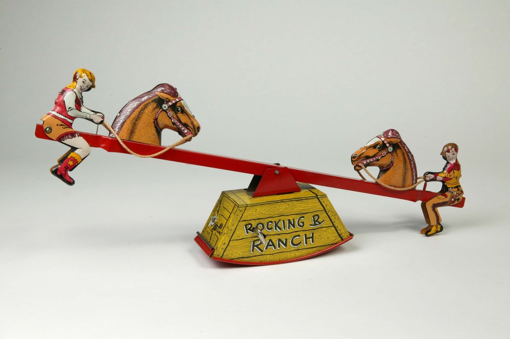 Detail of Clockwork toy see-saw by Walt Reach Toys