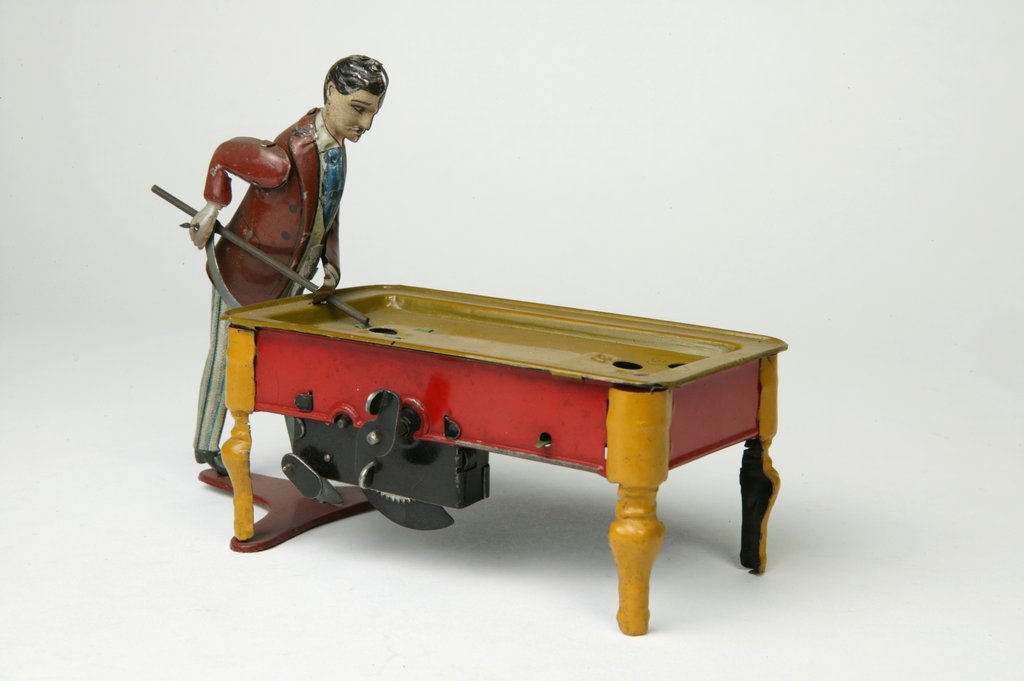 Detail of Clockwork toy billiard table by Unknown