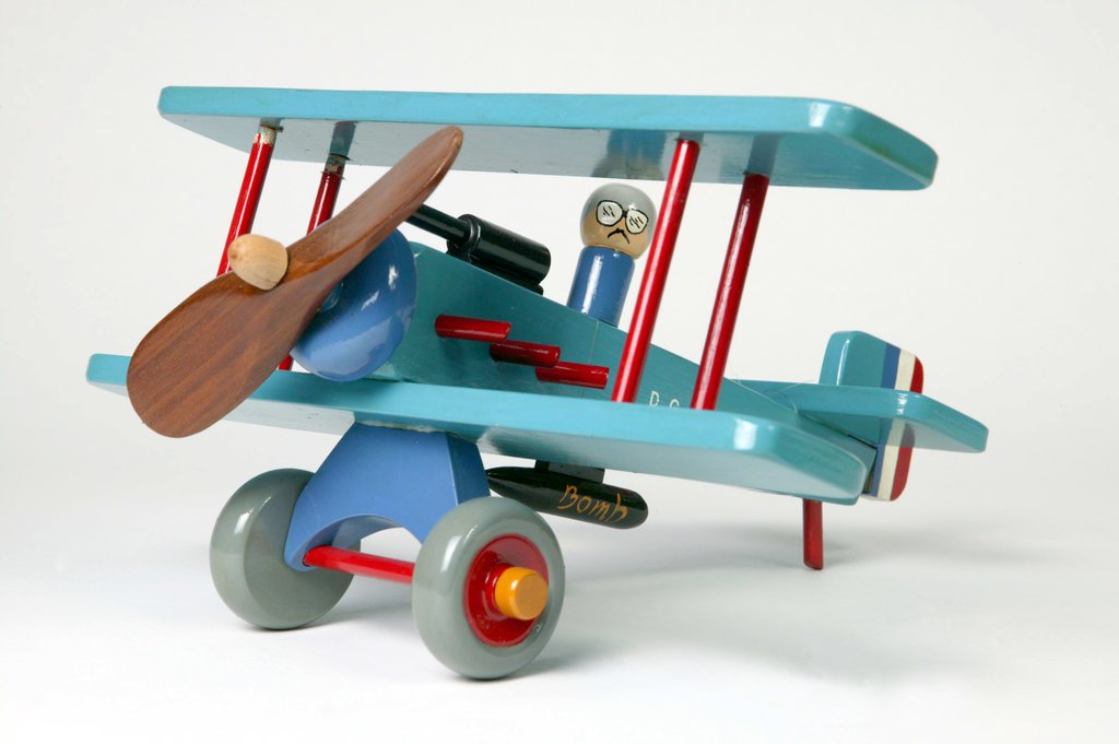 Detail of Toy aeroplane with detachable magnetic bomb by Dik Garrood