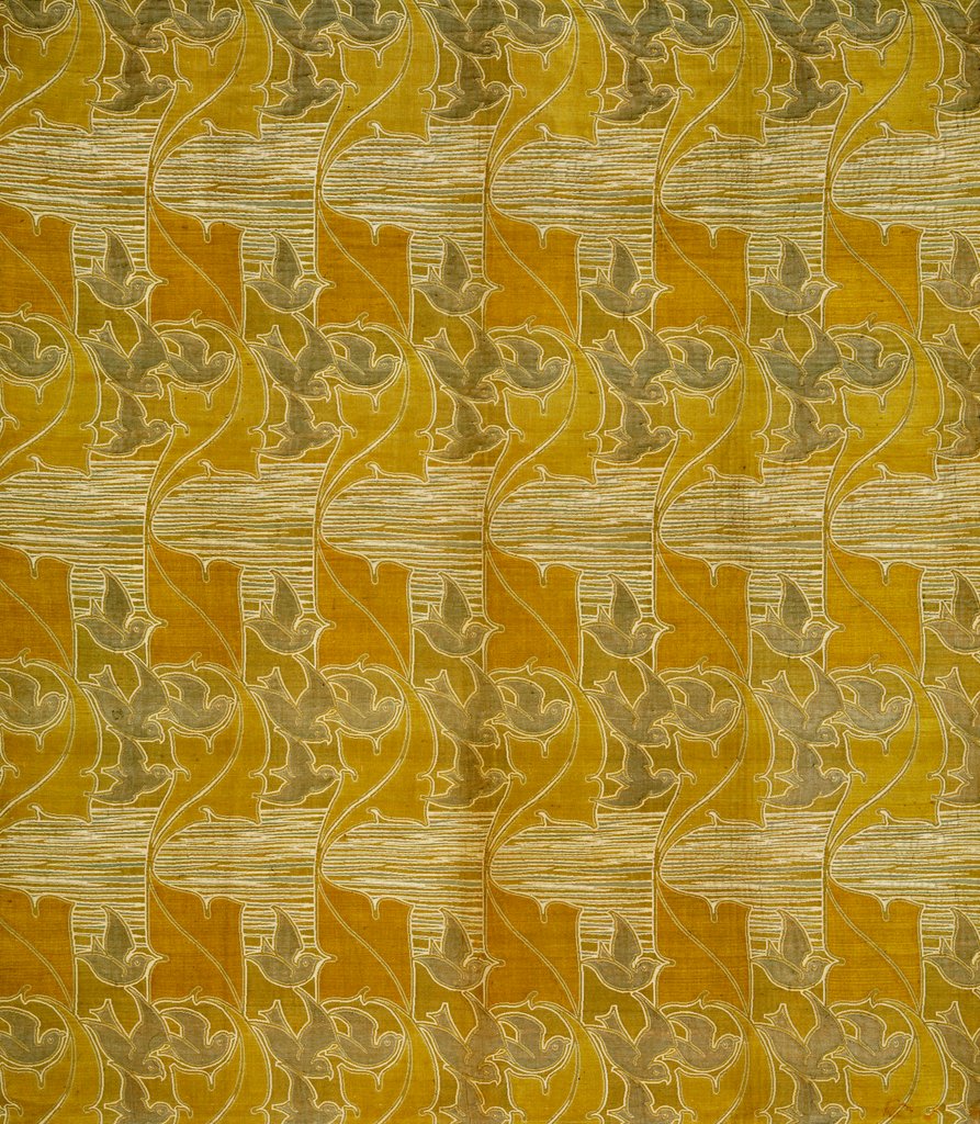 Detail of Bird and Leaf furnishing fabric by Charles Francis Annesley Voysey