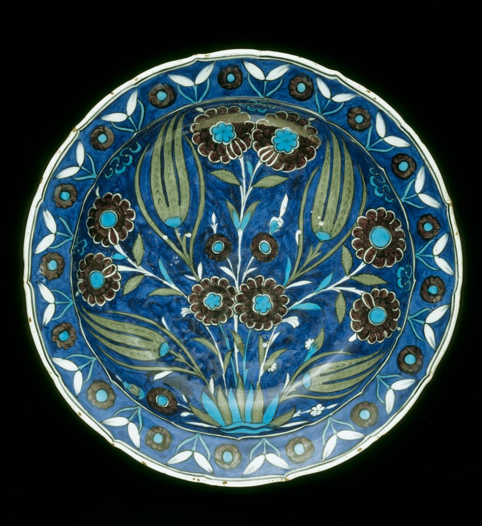 Detail of Dish painted with tulips & other flowers by Unknown