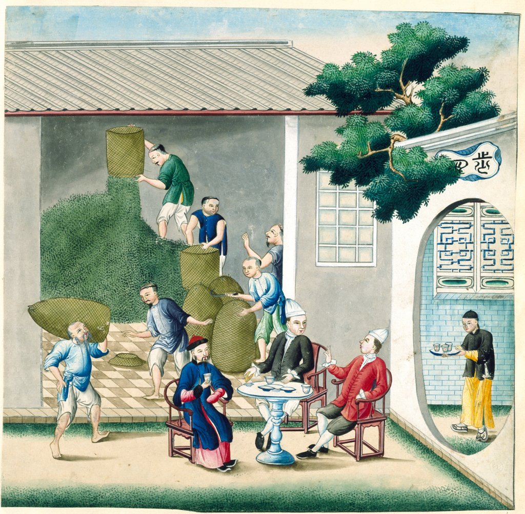 Detail of European merchants sampling tea at a tea factory by Unknown