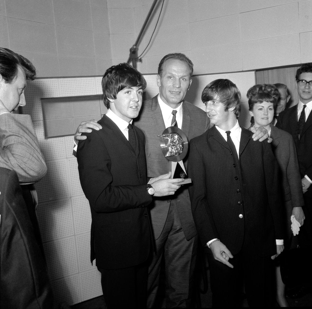 Detail of The Beatles receiving a prize by Harry Hammond