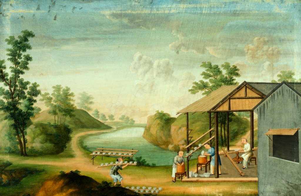 Detail of Porcelain manufacturing showing potters glazing by Unknown