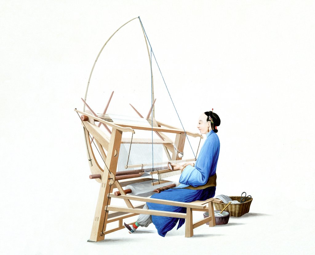 Detail of Woman weaving cotton by Unknown