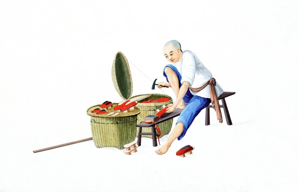 Detail of A clog maker by Unknown