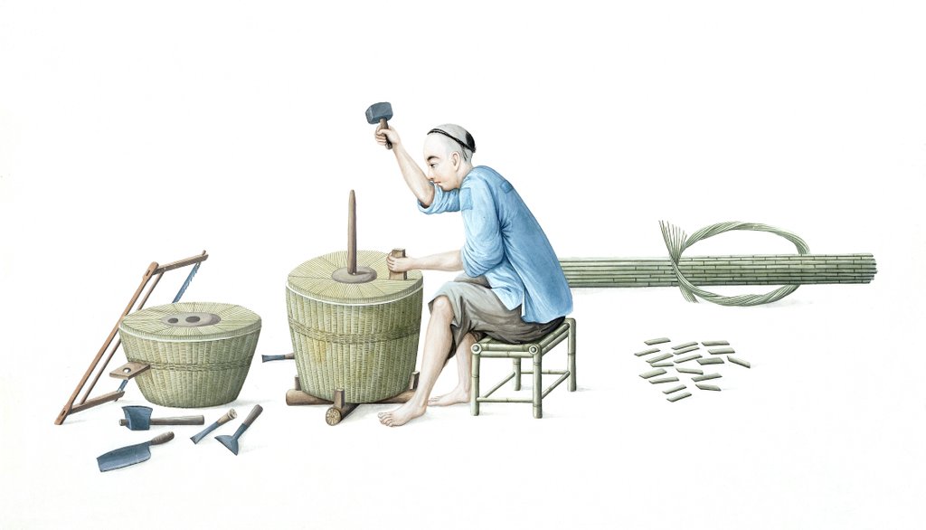 Detail of Man making wooden tubs by Unknown