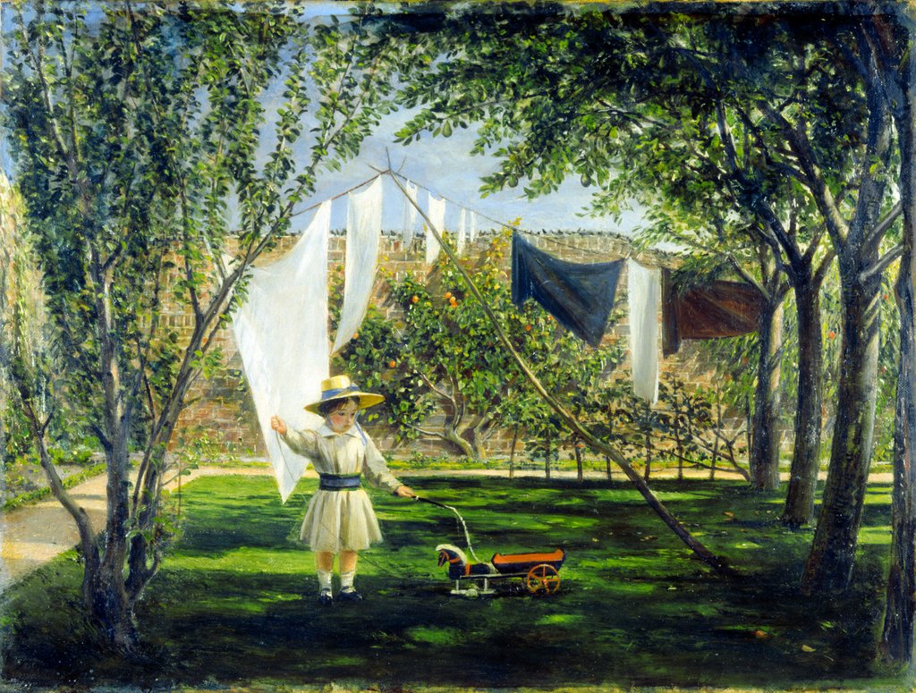 Detail of The artist`s youngest son is shown at play with his toys in the back garden of his house by Charles Robert Leslie