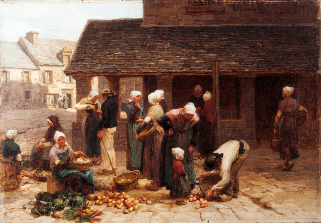 Detail of The Marketplace of Ploudalmezeau, Brittany by Leon Augustin L'Hermitte. Brittany, France, 1877 by Leon-Augustin Lhermitte
