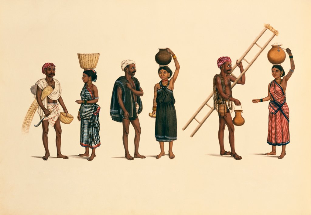 Detail of A toddy-tapper, a buttermilk-seller and a basket-weaver each with their wives by Unknown