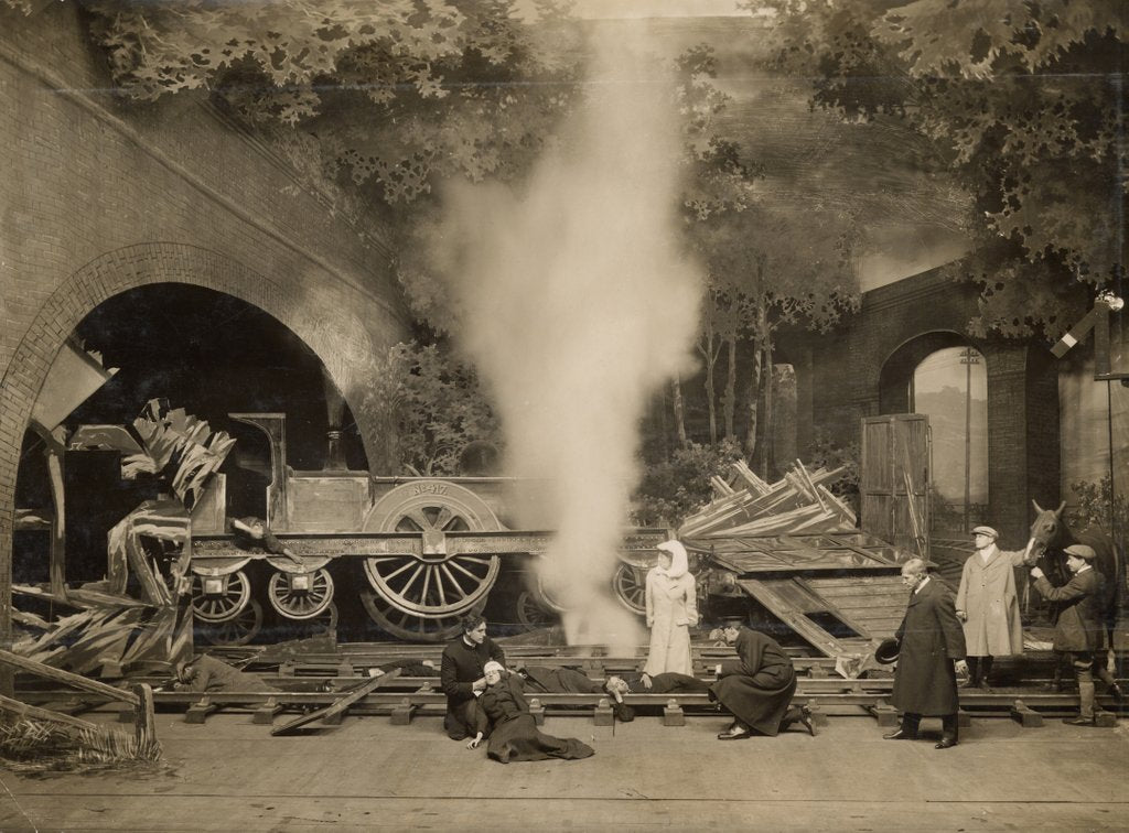 Detail of The train crash scene from Cecil Raleigh and Henry Hamilton's The Whip at Drury Lane Theatre by Unknown