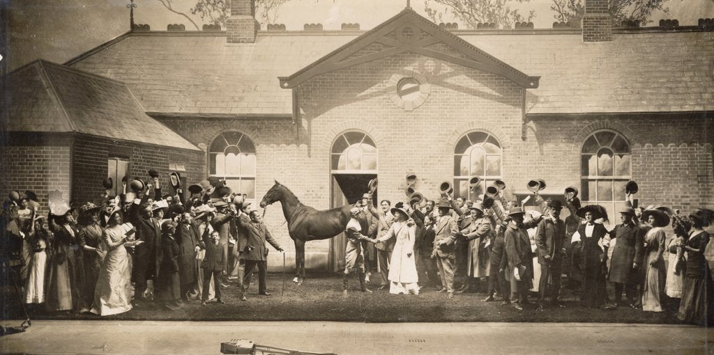 Detail of The stables scene from Cecil Raleigh and Henry Hamilton's The Whip at Drury Lane Theatre by Unknown
