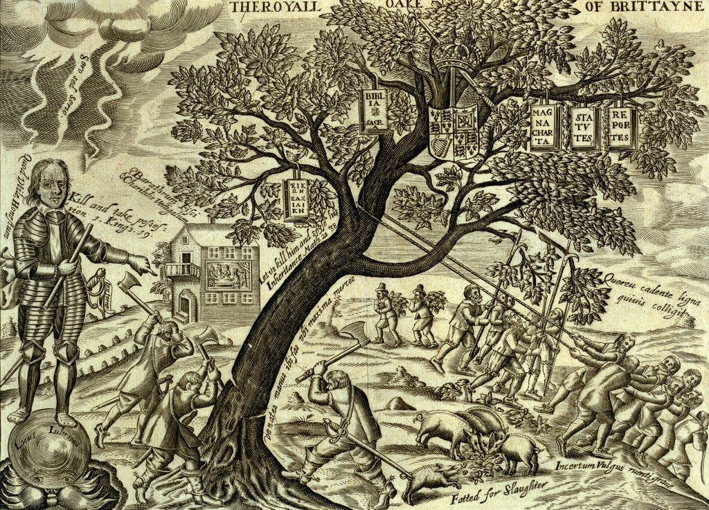 Detail of The Royall Oake of Brittayne, a satire of Oliver Cromwell ordering the felling of the royal oak by Unknown