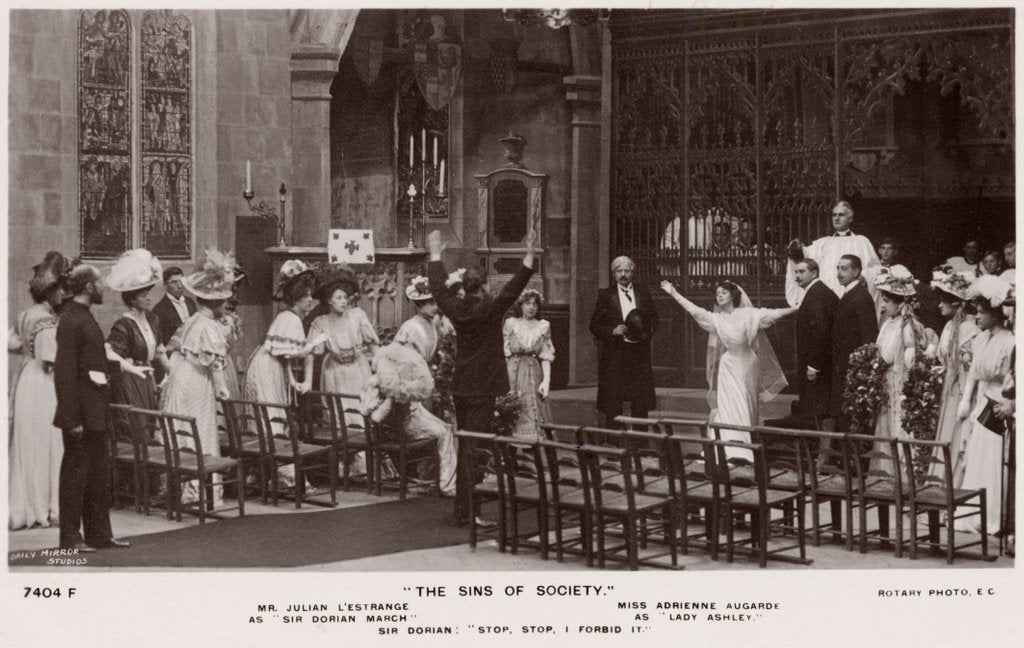 Detail of The Village Church scene from The Sins of Society at the Drury Lane Theatre by Foulsham and Banfield