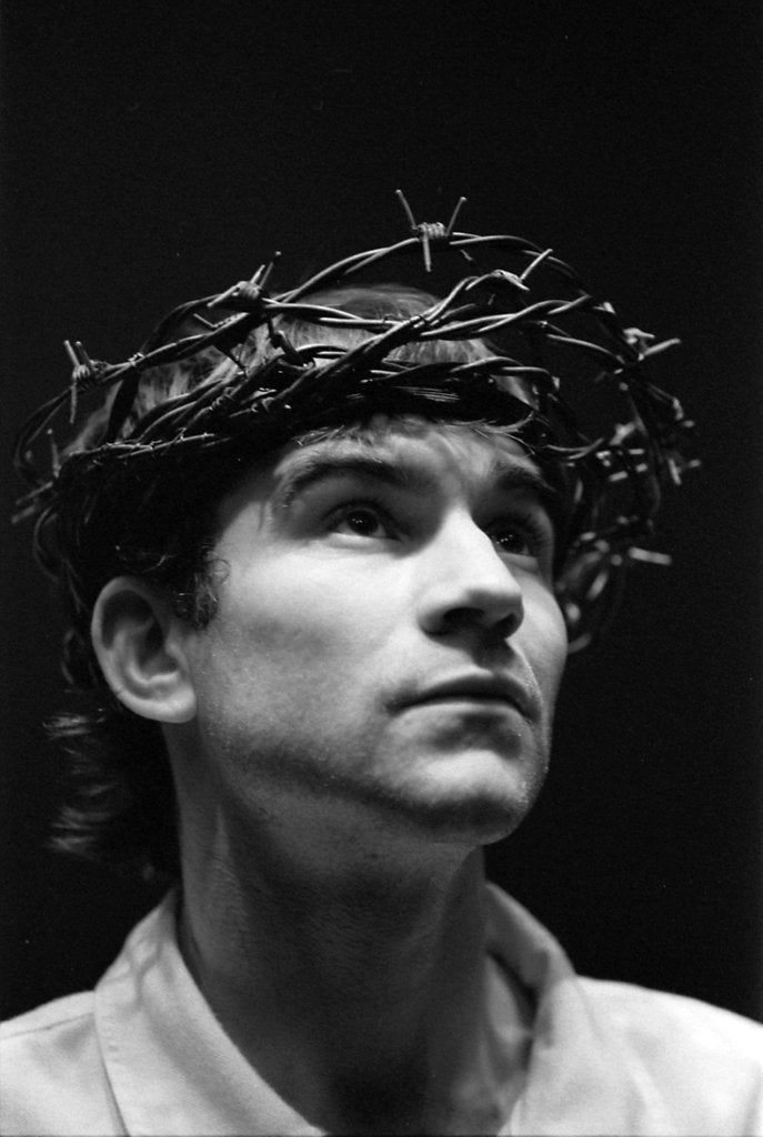 Detail of Joe Duttine in The Mysteries at the Royal National Theatre by Graham Brandon