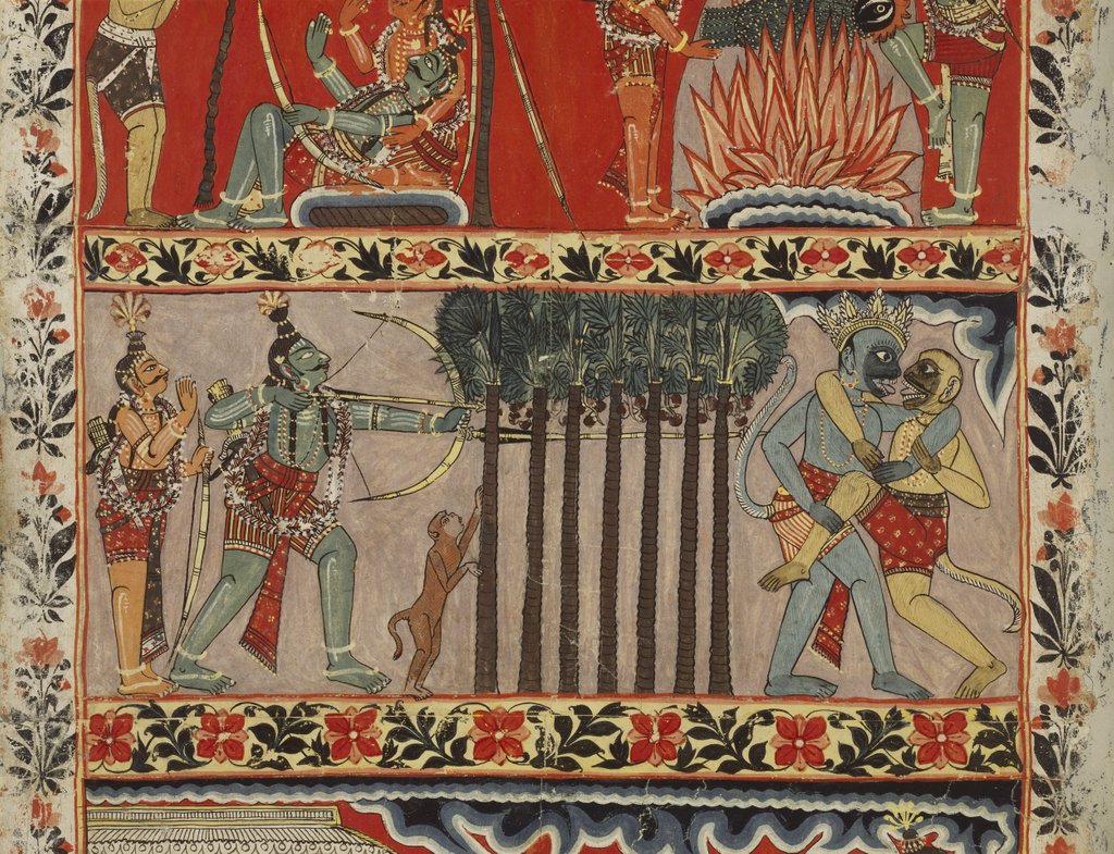 Detail of Rama Shooting an Arrow Through Tree, a scene from The Ramayana. Murshidabad, India, early 19th century by Anonymous