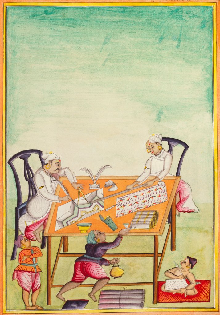 Detail of Two draughtsmen at work. Madras, India, late 18th century by Unknown