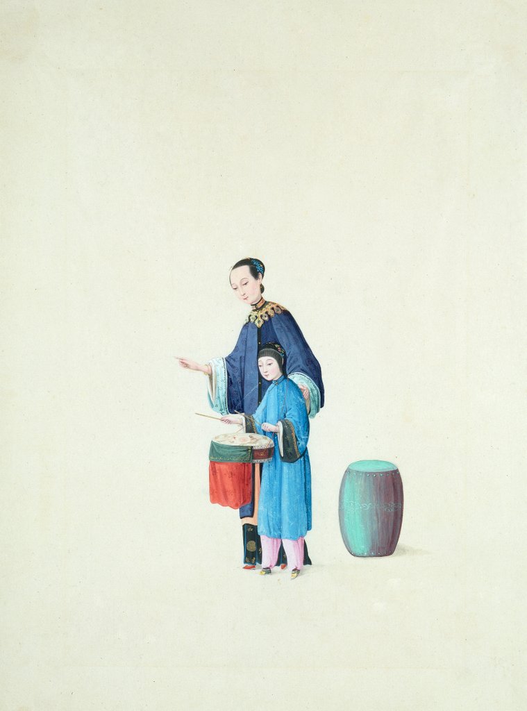 Detail of A Woman Teaching a Child to Play a Drum by Unknown