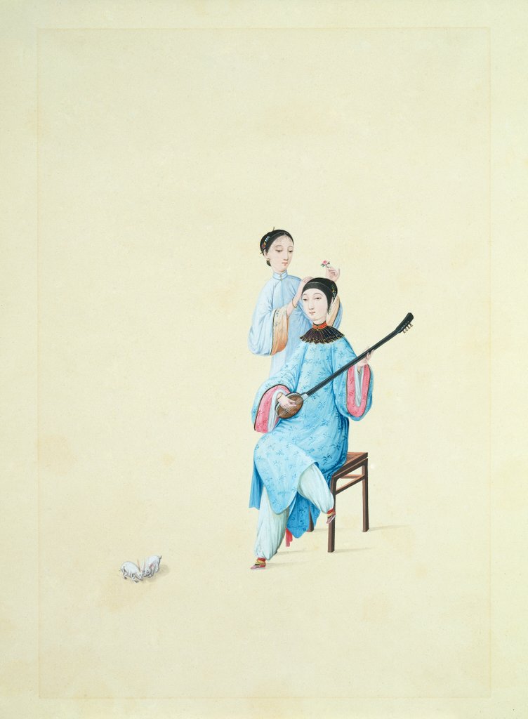 Detail of A Woman Playing a Guitar or San Xian by Unknown