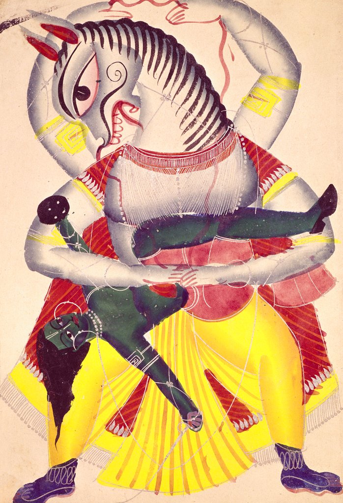 Detail of Vishnu as Narasimha in a Kalighat painting. Calcutta, India, c.1855-60 by Unknown