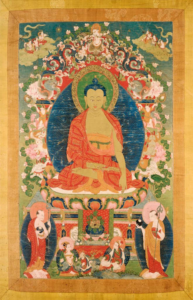 Detail of Buddha Sakayamuni with his Two Chief Disciples. Tibet, 18th century by Unknown
