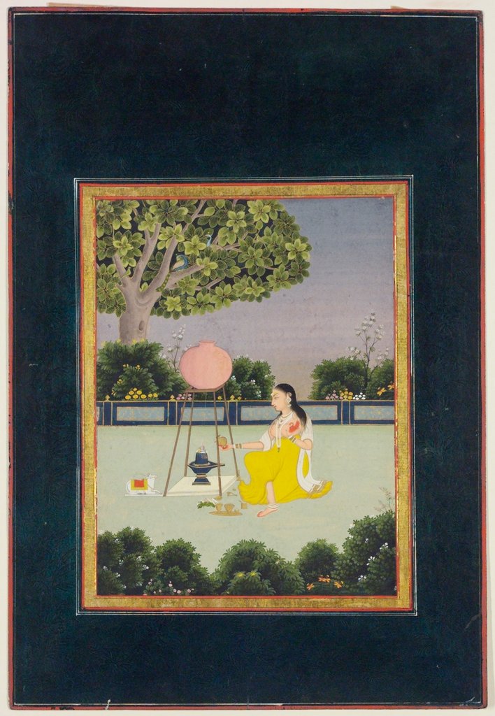 Detail of A woman seated before a Shiva lingam. Jaipur, India, 19th century by Unknown