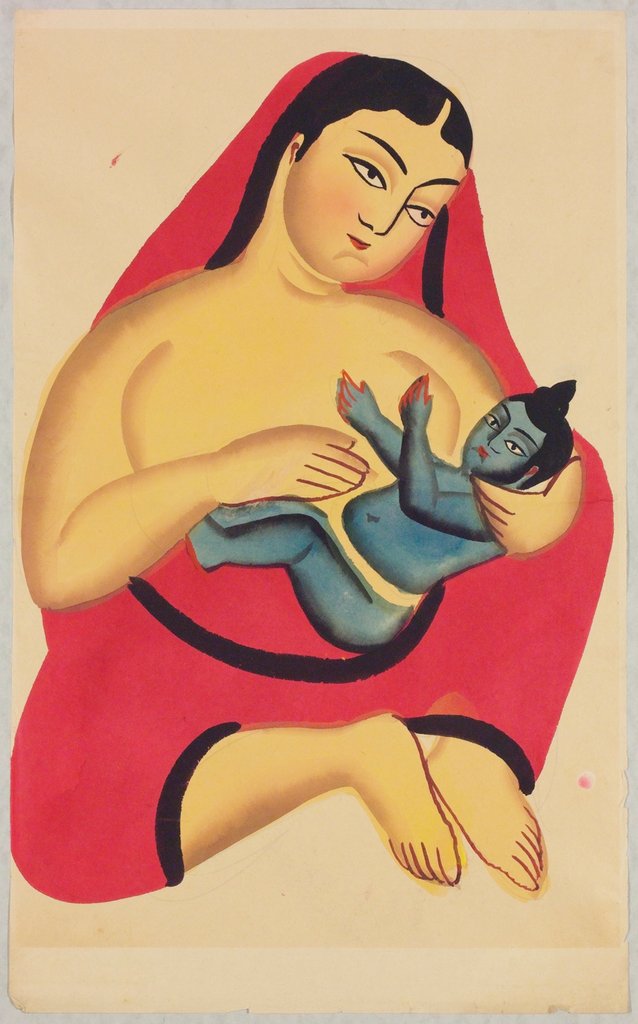 Detail of Krishna being nursed by Jasoda, his first mother by Nibaran Chandra Ghosh