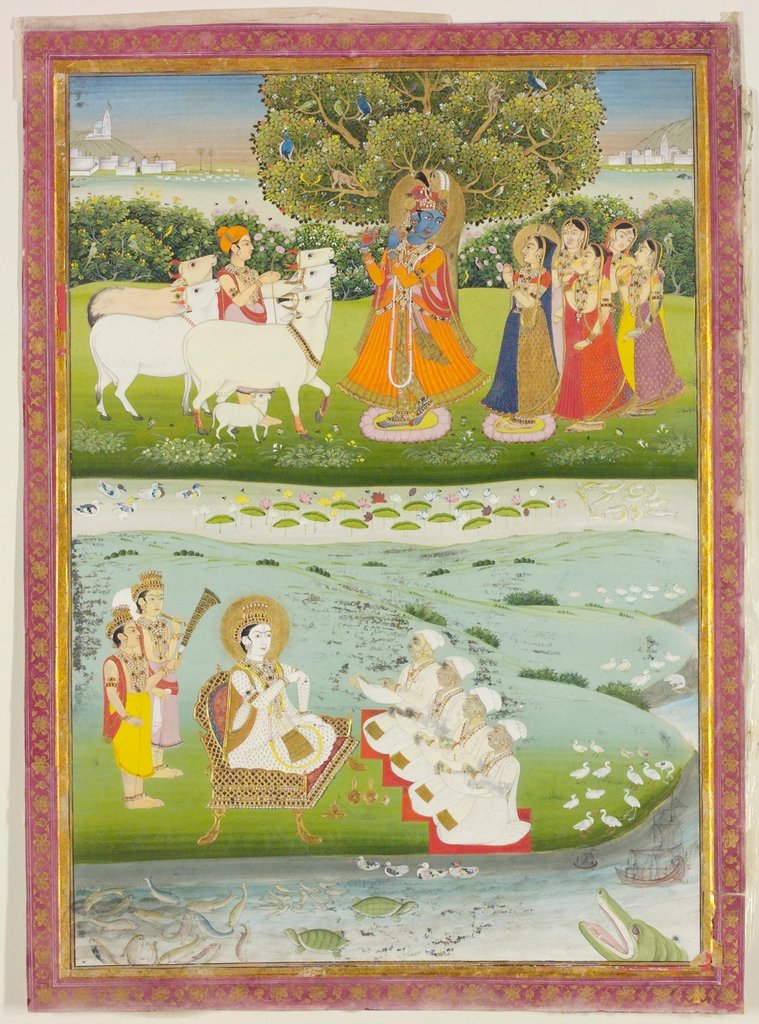 Detail of Krishna playing the flute to the gopis. Jaipur, India, 19th century by Unknown