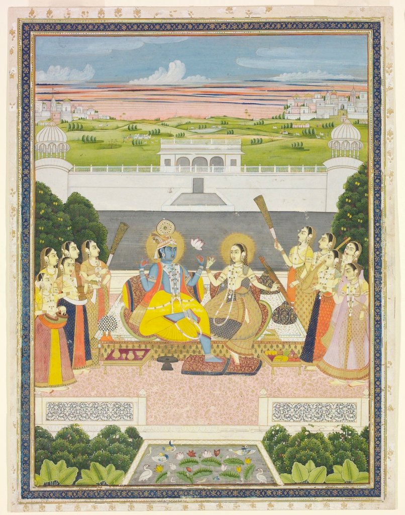 Detail of Radha and Krishna with attendants. Jaipur, India, 19th century by Unknown