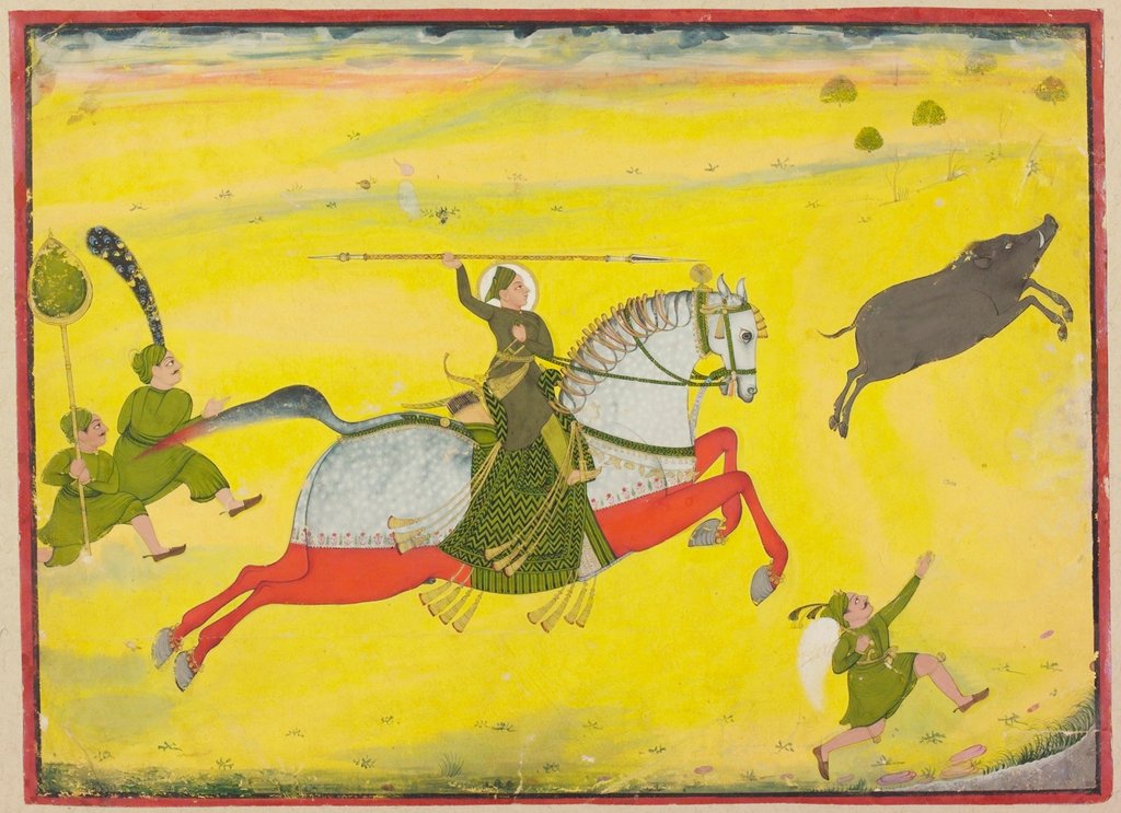 Detail of Maharao Umed Singh of Kota hunting boar. Kota, India, 18th century by Unknown